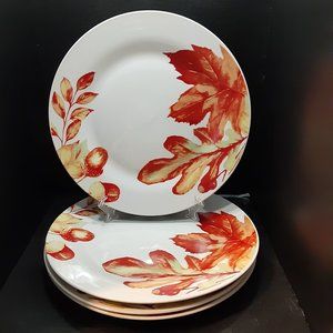 4 Never Used Royal Norfolk Dinner Plates Fall Leaves and Acorns Thanksgiving.